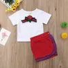 Marka 1 5y yaz yürümeye başlayan bebek kız giysiler setler çiçek nakış beyaz pamuklu tişörtler üstleri kırmızı mini kalem etekler 220620