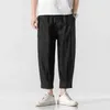 2022 primavera verano para hombre pantalones harem de lino hombres hiphop estilo chino pantalones caídos masculino pantnes hombre retro tobillo-longitud pantalones l220706