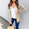 Women Winter Elegant Glitter Sequin Shiny Party Jacket Autumn Fashion Turn-down Collar Tops Ladies Casual Long Sleeve Cardigan