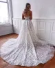 Romantyczne koronkowe sukienki ślubne Seksowne ukochane bez pleców 3D Aplikaty cekiny długie letnie plaż