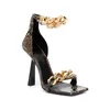 Sandales Sexy dames talons hauts chaîne en cuir bout carré élégante dame grande taille chaussures mode or serpent imprimé talon sandalessandales