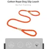 犬の襟のリーシュ犬用コットンロープ編み犬ローププルプルトレーニングリードスリップカラーPリーシュソフトハンドルウォーキング170cm長い灰色