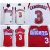CeoA3740 Cambridge Jersey # 3 Like Mike Knights Movie Basketball Jerseys White Red Stitched Nome Numero Jersey