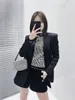 Women's Two Piece Pants Autumn Luxury 2022FW Suits Women Black Shoulder Padded Blazer Jacket With Casual Long Trouse Female Fashion Sets Gdn