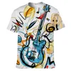 Fashion Music Guitar T -shirt 3D Print Mens Summer Round Neck Kort ärm överdimensionerade män Kläder Löst toppar Tees 6xl