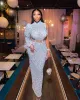 Sirène Luxuey Robes de soirée perlées 2022 avec manches longues Sexy High Neck One Épaule Illusion Plume Fermed Fer Longue Prom Prom Party Vestidos