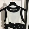 Party Dresses Designer Womens Summer Knit Dress with Flowers Beads Milan Runway Cotton Tank Crop Top T-shirt Clothing High End HMHN