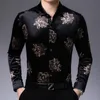 Men's Casual Shirts Ink Flower Pattern 3d Printing Business Long Sleeve Shirt Autumn Quality Velvet Soft Smooth Boutique Men M-XXXLMen's