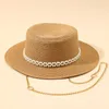 Wide Brim Hats Designer Chain Necklace Sun With Pearl For Women Summer Foldable Beach Ladies Fashion Party Hat WholesaleWide Chur22