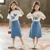 Kleding Sets Kinderkleding Letter T -shirt Denim Rok Girls Hartpatroon voor Summer Kids ClothingClothing