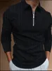 Polo da uomo Camicia autunnale Moda a righe Slim Zipper Colletto rovesciato Solid T-shirt Maschile Casual Top a maniche lunghe