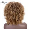 NNZES Synthetic Wigs for Women Short Mixed Brown and Blonde Afro Kinky Curly Wig With Bangs Black Red Grey Pink Cosplay Hairs 220707