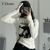 Y Demo Casual Slim T-shirt voor Dames O Neck Lange Mouw Grunge Letters Print Vrouwelijke Mode Kleding 220402