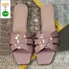 With box slipper YS Tribute Flat Leather interwining straps Slide Sandals women designer shoes Brown Patent black white Patent Amber grey Croc Embossed beach slides
