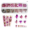 12Gird Box Çok Boyut AB/Renkli Hotfix Rhinestones Flatback Kristal Elmas Gems 3D Glitter Nail Art Lüks Dekorasyonlar Ücretsiz DHL