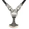 Anhänger Halsketten Nostalgie Kolovrat Symbol Slawische Perun Axt AlGIZ Rune Wikinger Wolfsköpfe Lederkette Halskette Collier Sautoir LongPendant