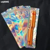 300pcs Laser Mylar Holographic Packaging Bags For Lip Gloss Reusable Foil Pouches One Side Clear Cosmetic Package Baggies