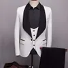 Slim Fit Pink Embossing Groom Tuxedos Black Velvet Shawl Lapel Groomsman 3 Piece Men Prom Business Suit Jacket Blazer Jacket Pants Tie Vest 2662