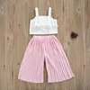 Citgeett Summer Kids Girls Outfit Sweet Style Solid Color Sleeveless Garter Top Wide Pipes Pants Clothing Set J220711