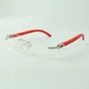 Nouvelle monture de lunettes unie 3524012 avec pieds en bois rouge et verres 56 mm pour unisexe meilleure qualité