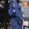 Japanse etnische kleding vrouwen bloemenprint kimono elegante gewaad blauwe jurk traditionele kleding sakural v nek oosterse jurk Aziatisch kostuum