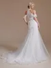 Klassisches Neckholder-Meerjungfrau-Hochzeitskleid, schulterfrei, Tüll, elegantes Brautkleid, Sommer, Spitze, Perlen, weiß, formelles Kleid, lang, Vestidos De Novia CPS1993