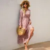 Sping Summer Bohemian Women Maxi Dress Casual Long Sleeve High Waist Beach Woman Chiffon Dresses Floral Vestidoes Mujer 220514