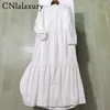 Cnlalaxury Spring Summer Mulheres vestido de manga longa casual bordado branco bordado hollow lady lace robe vestidos 220613