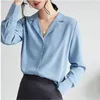 Bureau travail en mousseline de soie Blouse femmes à manches longues col cranté chemise femme bleu blanc dames Blusas décontracté hauts haute qualité 2022 femmes Blo