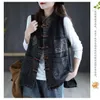 Kvinnors västar kvinnor denim väst kvinnlig 2022 vårkonst retro stor storlek nationell stil skiva spänne casual gilet femme long coat jackets luci2