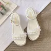 Sandals Block Heels Buckle Strap All-Match Clear Shoes Open Toe Med Chunky Girls Fashion Comfort Pearl Peep MediumSandals