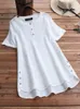 Women's Blouses & Shirts Womens Lace casual Shirt Fashion Embroidery Tops Button Short Sleeve Shirts Female Asymmetrical Blusa Tunic