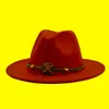 Berets Women Mężczyzn szeroko wełniany poczuł Jazz Fedora Hats Hats Panama Style Cowboy Trilby Party Formal Dress Hat Duży rozmiar żółty biały 19colorberet