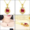 Pendant Necklaces 18K Gold Luxury Water Drop Pear Shaped Ruby Gemstone Necklace For Women Sier Wedding Jewelry Vipjewel Deli Vipjewel Dhyqp