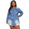 Grande taille robes Denim femmes automne vêtements à manches longues boutons Up fête Mini robe Vintage déchiré ajusté jean Vestidos