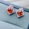 Dangle & Chandelier MeiBaPJ Natural Fanta Garnet Gemstone Square Stud Earrings Real 925 Silver Orange Stone Fine Charm Jewelry For WomenDang