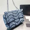 빈티지 메시지 가방 여성 디자이너 토트 세탁 데님 쇼핑 백 체인 핸드백 숄더 버킷 지갑 220629
