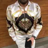 Men's Casual Shirts Autumn Mens Shirt 2022 Fashion Digital Printing Chemise Slim Lapel Print Long Sleeve Men Top Blouse