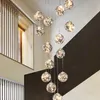Pendant Lamps Modern Spiral Staircase Lighting LED Chandelier Long Living Room Villa Kitchen Attic Crystal Ball Starry Sky LampPendant