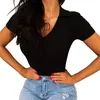 Women's Blouses & Shirts Sexy V Neck Women Solid Color Short Sleeve Summer Blouse Knit Slim Fitted Tops Streetwear Harajuku BlouseWomen's