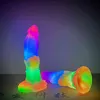 Nxy Vibradores Yiyst Tamanho Pequeno Luminoso Dildo Portátil Poderoso Vibrante Plug Anal com Sucker Silicone Fantasia Macia Wirless Contral 0408