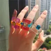 Ringos de cluster 2022 colorido transparente de emenda geométrica Square Rhinestone Resin Acrylic for Women Girls Jewelry Party GiftScluster