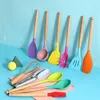 Sublimation Colorful Silicone Kitchenware Cooking Utensils Set Non-stick Cookware Spatula Shovel Egg Beaters Wooden Handle Kitchen Cookings Tool Set