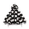 Parkas de franela de hip hop para mujer, chaquetas con capucha de lana de cordero, ropa de calle con estampado completo de corazón, abrigo de invierno con cremallera de Sherpa Harajuku O