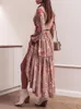 Robes décontractées femmes rétro motif floral robe de soirée col en v boutonné à manches longues Boho élégant taille élastique à lacets