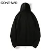 Gonthwid herr streetwear hoodie hip hop sweatshirt japansk anime tecknad tryck huva mens harajuku bomullsdrag svart 220714