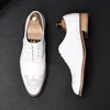 New Designer Men's White Brogue Pointed Leather Dress Party Prom Shoes Homecoming Wedding Evening Footwear Zapatos Hombre