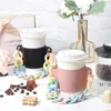 Chain Coffee Cups Sets Hand Held Glass Holder Tumbler Holder Detachable Chain Carrying Handle Cup Outer Packaging Leather B0504