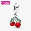 925 Sterling Silver ciondola il fascino asimmetrico perline di frutta ciliegia perline Pandora Charms braccialetto accessori gioielli fai da te