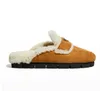 Luxe flats schoenen vrouwen warme wollen slipper sandalen gesloten teen shearling-omgekieerde suède slippers driehoek-logo shearling gladde slipper bruin zwart met doos 35-40